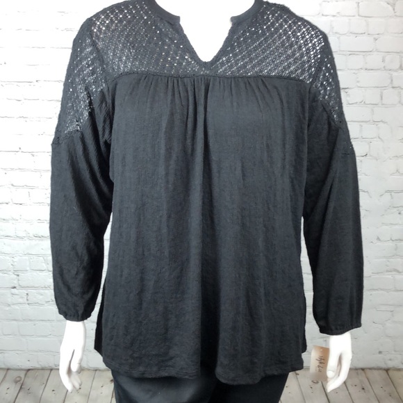 Style & Co Deep Black Crochet Trim Top Plus Sz 3X - Picture 2 of 6